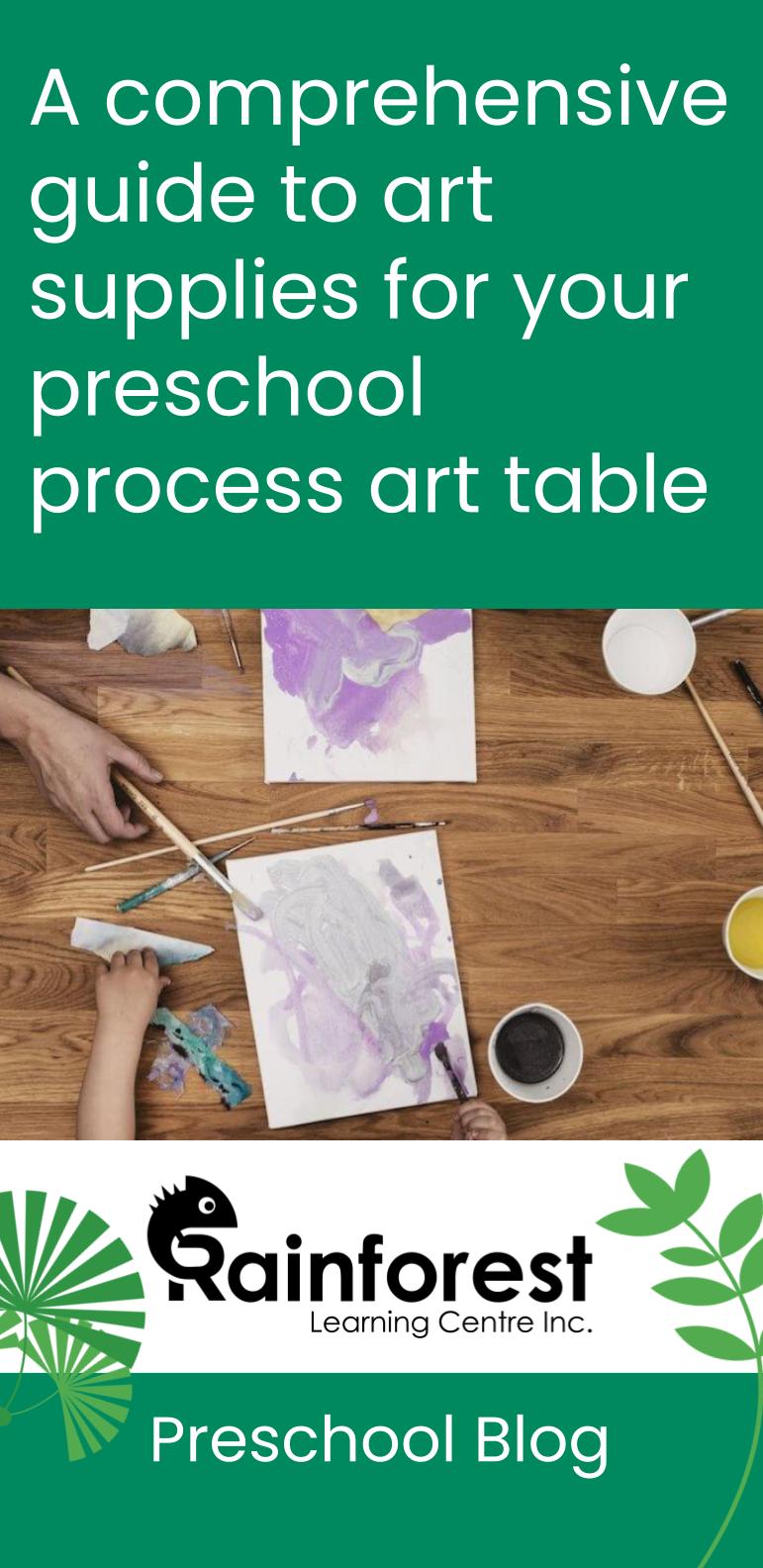 A guide to art supplies for preschool process art tables - blog pinterest image