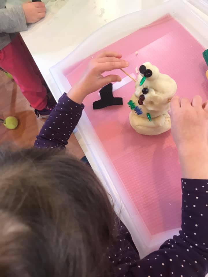 play dough snowman winter craft at preschool stack